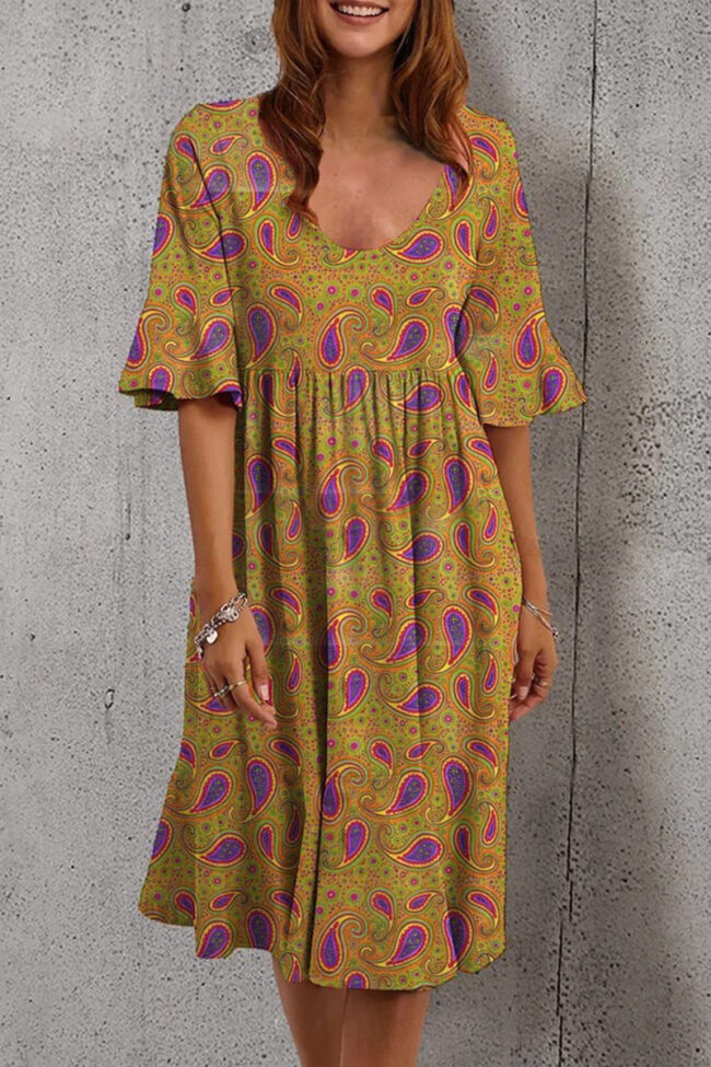 Fashion Casual Print Split Joint O Neck A Line Dresses