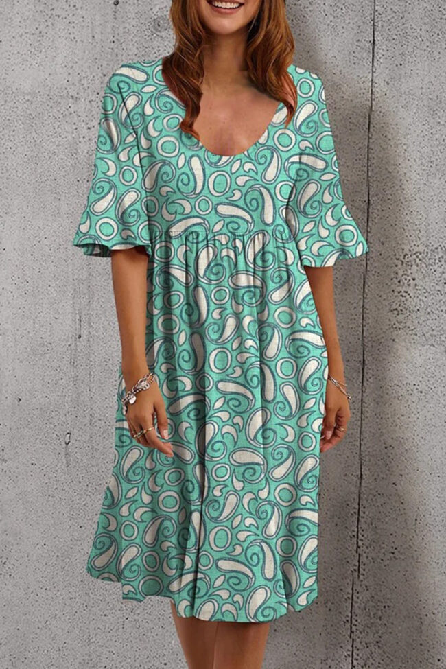 Fashion Casual Print Split Joint O Neck A Line Dresses