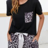 Fashion Casual Print Split Joint O Neck Short Sleeve Two Pieces