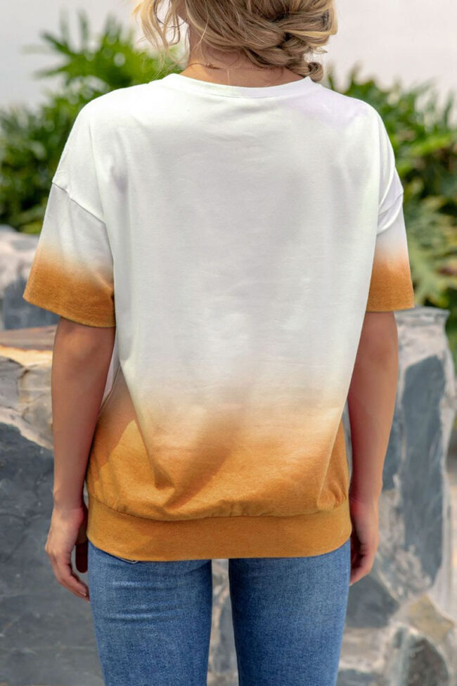 Fashion Casual Print Split Joint O Neck T-Shirts