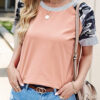 Fashion Casual Print Split Joint O Neck T-Shirts