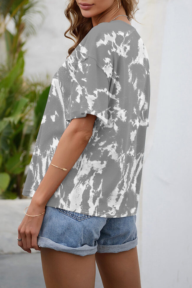 Fashion Casual Print Split Joint O Neck T-Shirts