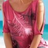 Fashion Casual Print Split Joint O Neck T-Shirts