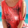 Fashion Casual Print Split Joint O Neck T-Shirts