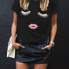 Fashion Casual Print Split Joint O Neck T-Shirts