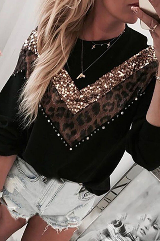 Fashion Casual Print Split Joint O Neck Tops