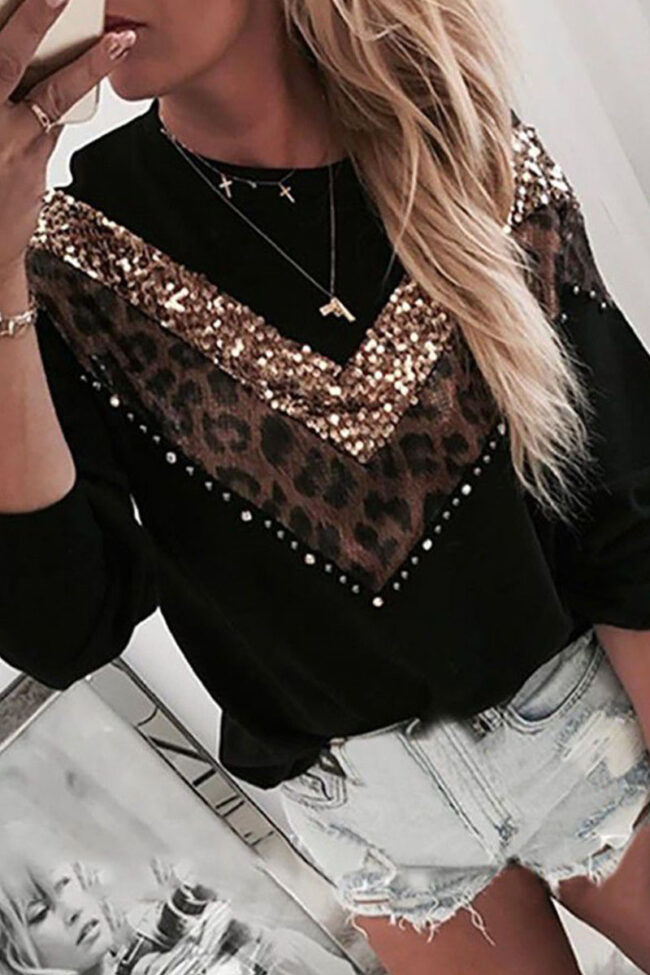 Fashion Casual Print Split Joint O Neck Tops