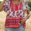 Fashion Casual Print Split Joint O Neck Tops