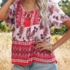 Fashion Casual Print Split Joint O Neck Tops