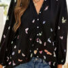 Fashion Casual Print Split Joint O Neck Tops