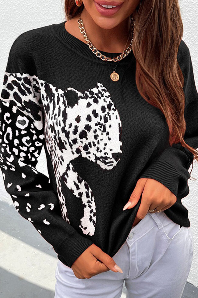 Fashion Casual Print Split Joint O Neck Tops