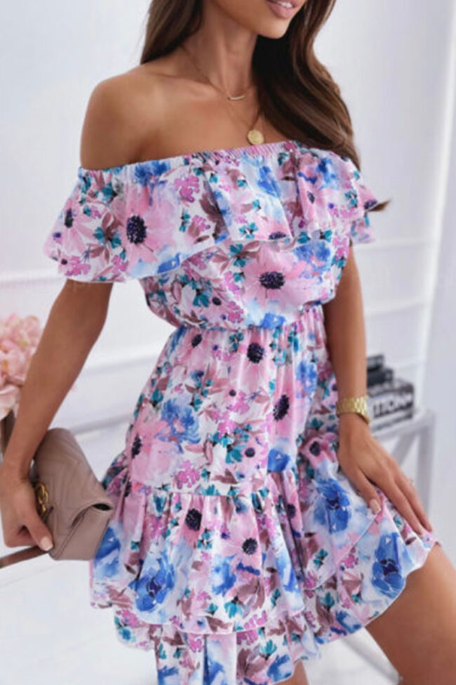 Fashion Casual Print Split Joint Off the Shoulder A Line Dresses