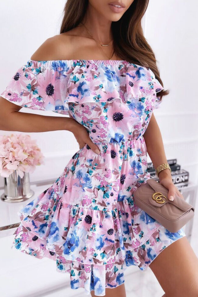 Fashion Casual Print Split Joint Off the Shoulder A Line Dresses