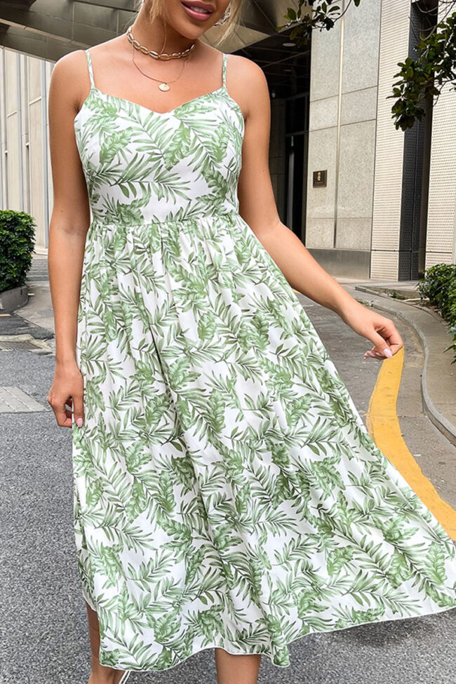 Fashion Casual Print Split Joint Spaghetti Strap A Line Dresses