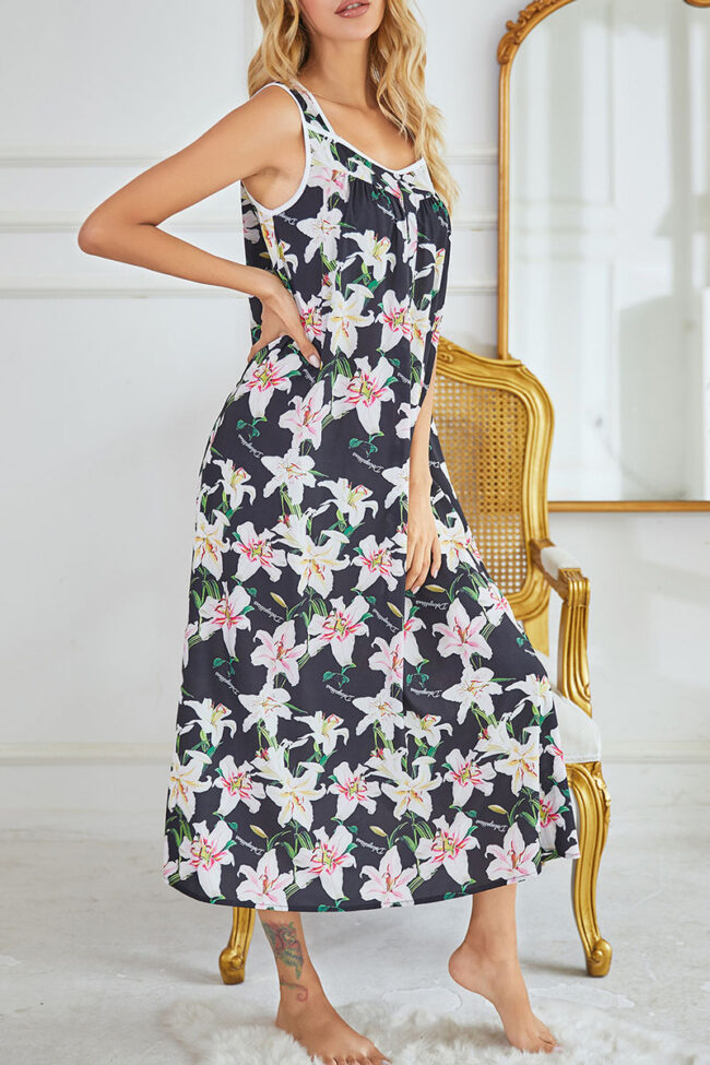 Fashion Casual Print Split Joint Square Collar A Line Dresses