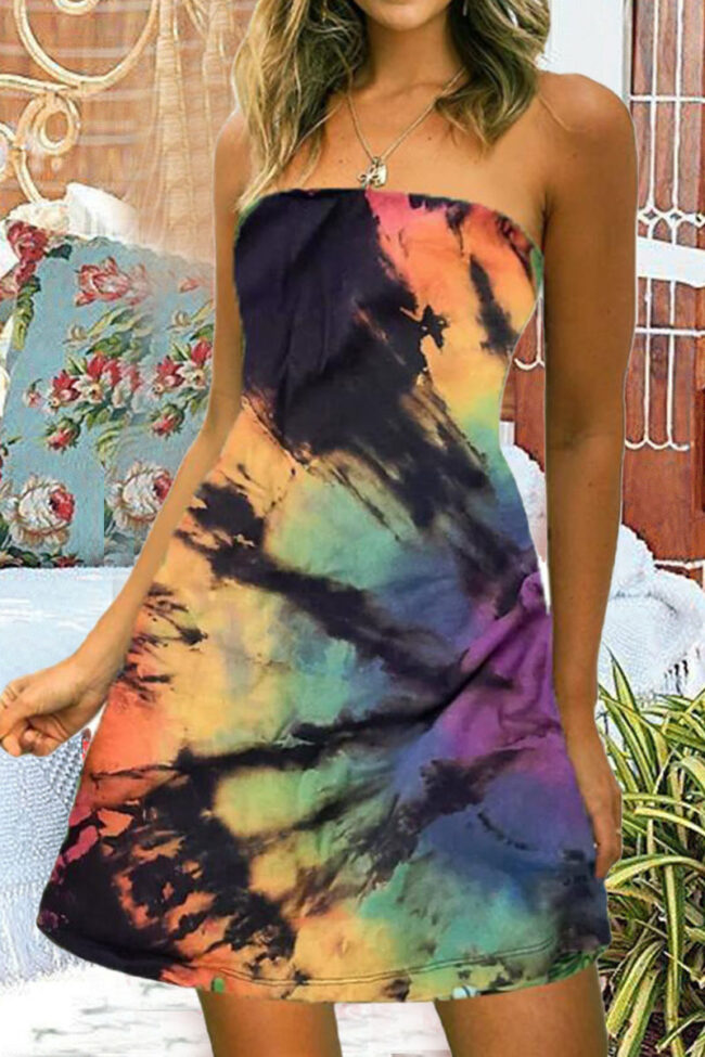 Fashion Casual Print Split Joint Strapless A Line Dresses