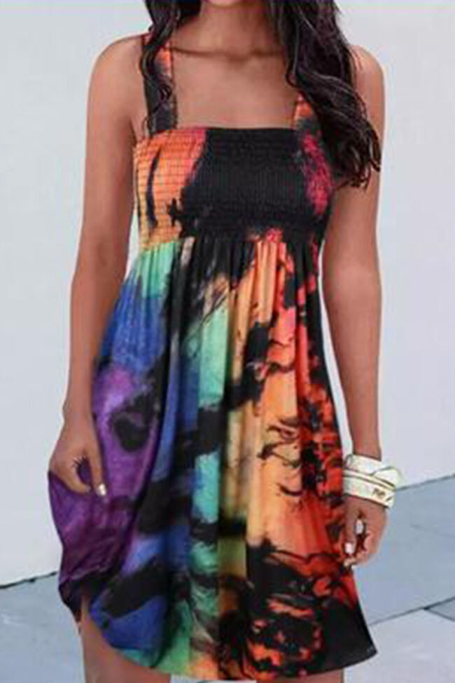 Fashion Casual Print Split Joint Strapless A Line Dresses