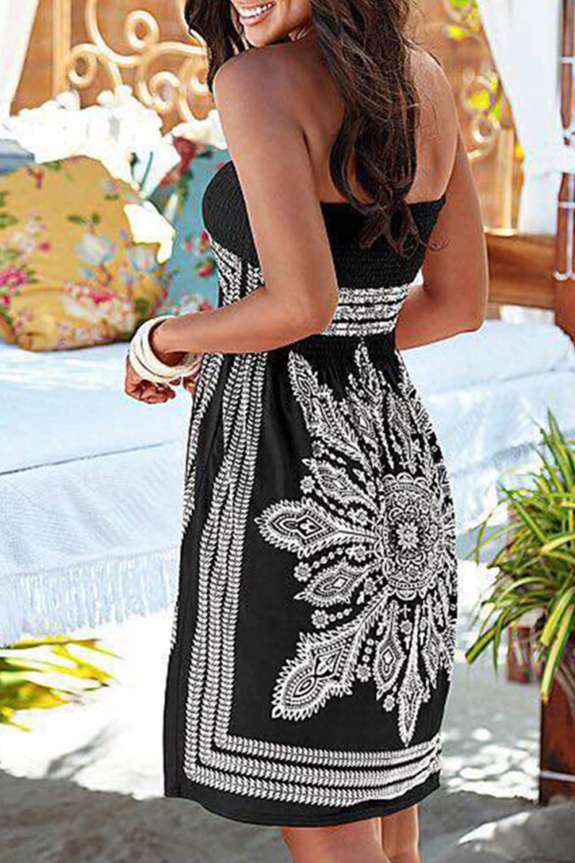 Fashion Casual Print Split Joint Strapless A Line Dresses