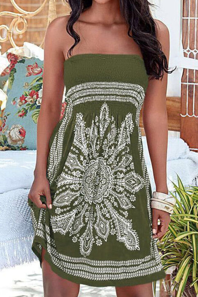 Fashion Casual Print Split Joint Strapless A Line Dresses