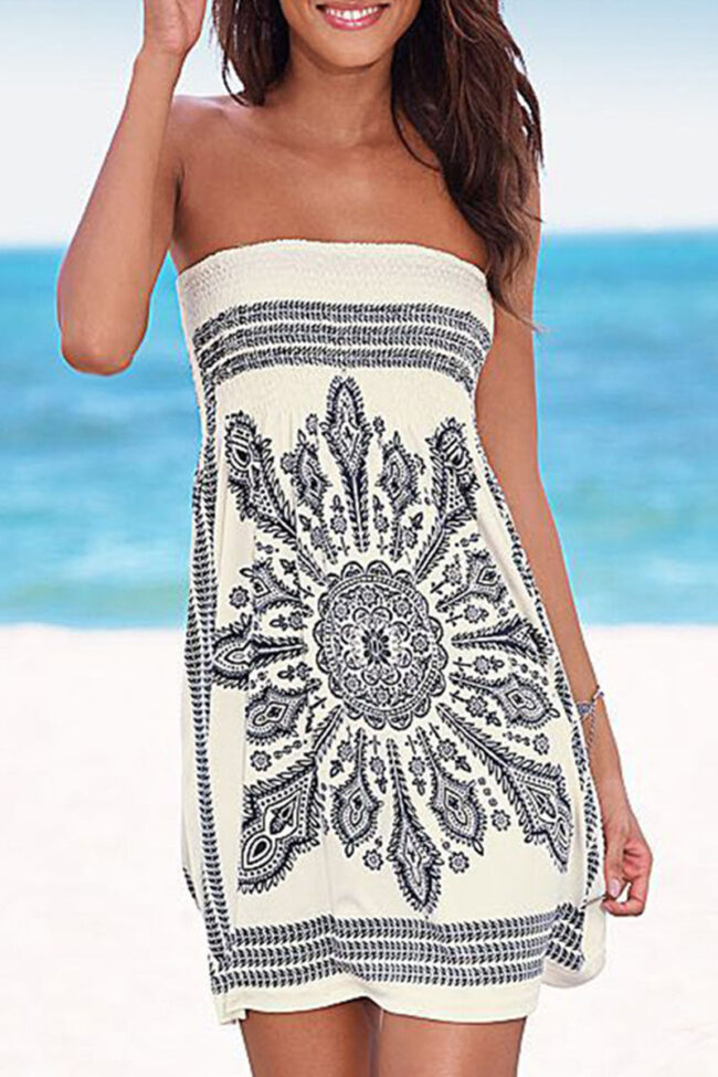 Fashion Casual Print Split Joint Strapless A Line Dresses