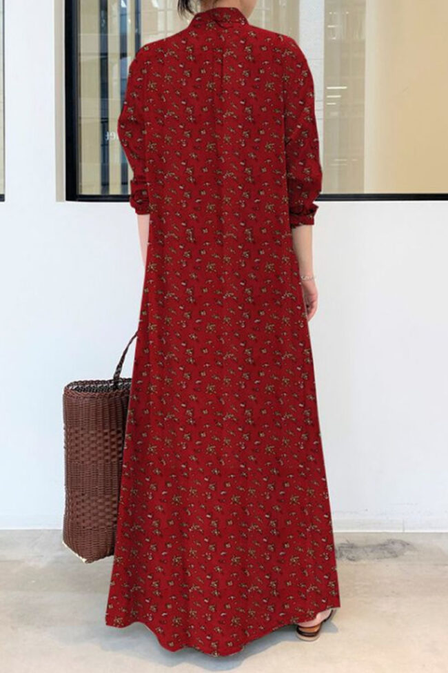 Fashion Casual Print Split Joint Turndown Collar A Line Dresses