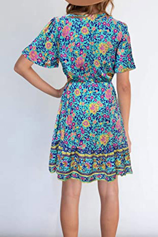 Fashion Casual Print Split Joint V Neck A Line Dresses