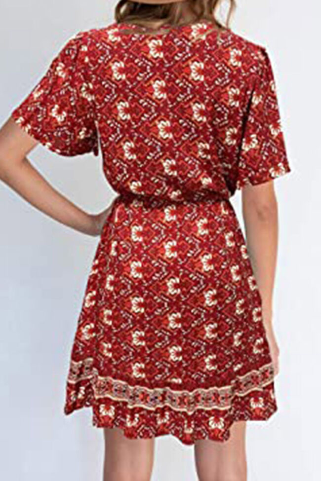 Fashion Casual Print Split Joint V Neck A Line Dresses