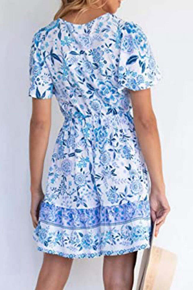 Fashion Casual Print Split Joint V Neck A Line Dresses