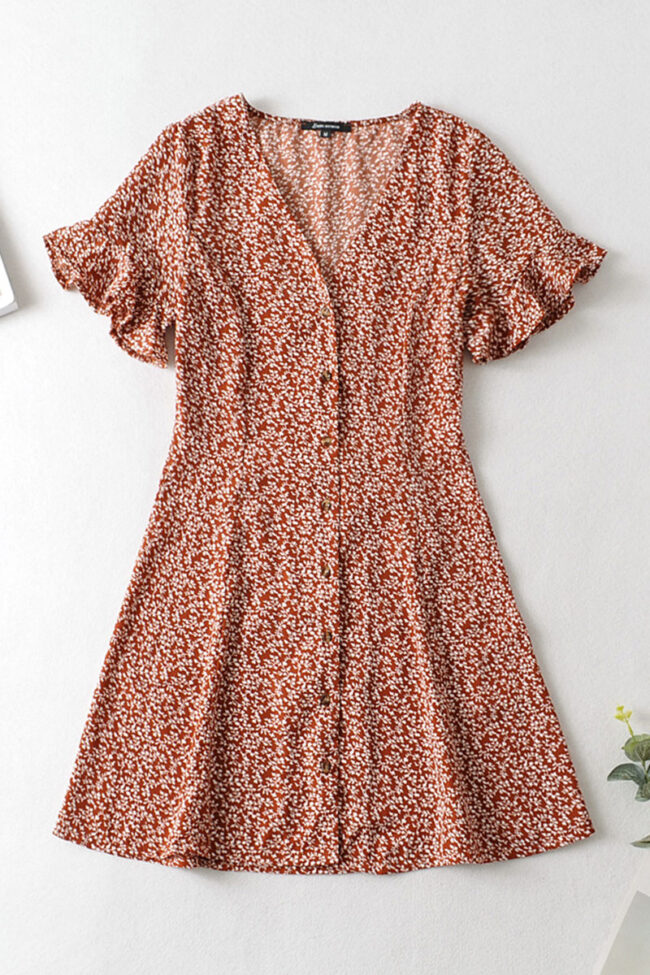 Fashion Casual Print Split Joint V Neck A Line Dresses