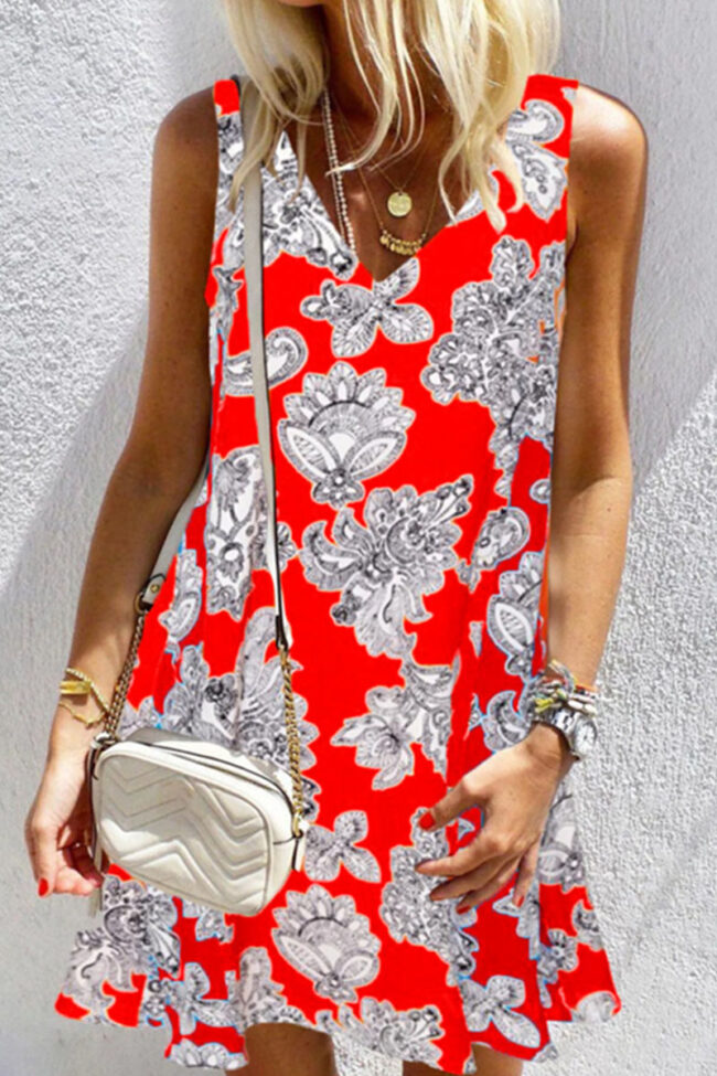 Fashion Casual Print Split Joint V Neck A Line Dresses