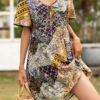 Fashion Casual Print Split Joint V Neck A Line Dresses