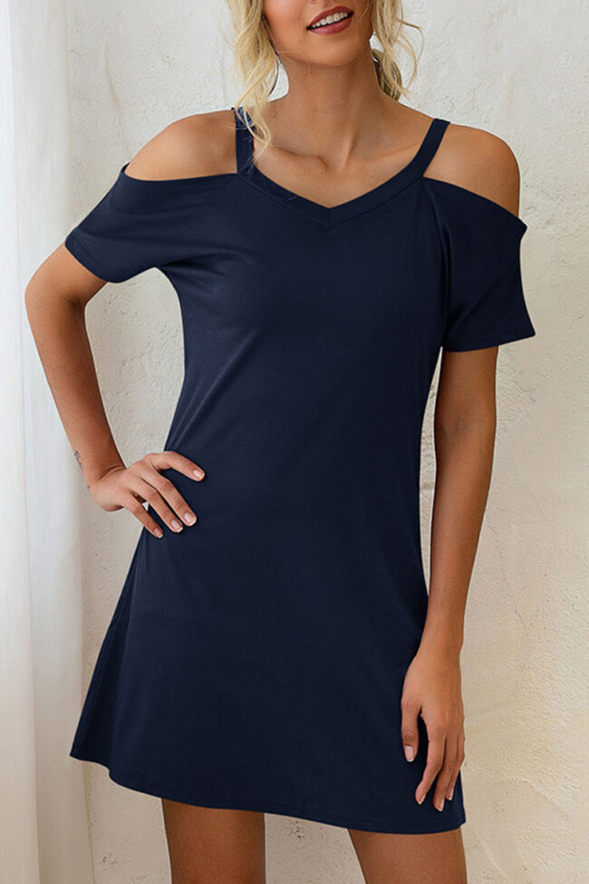 Fashion Casual Solid Split Joint V Neck A Line Dresses