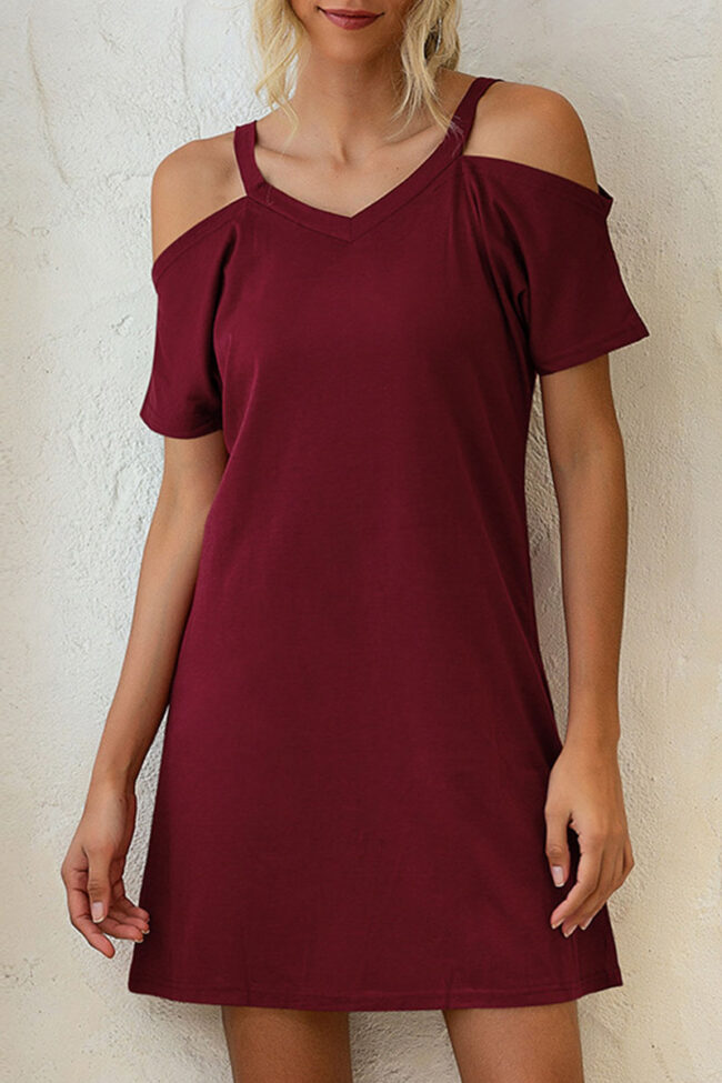 Fashion Casual Solid Split Joint V Neck A Line Dresses