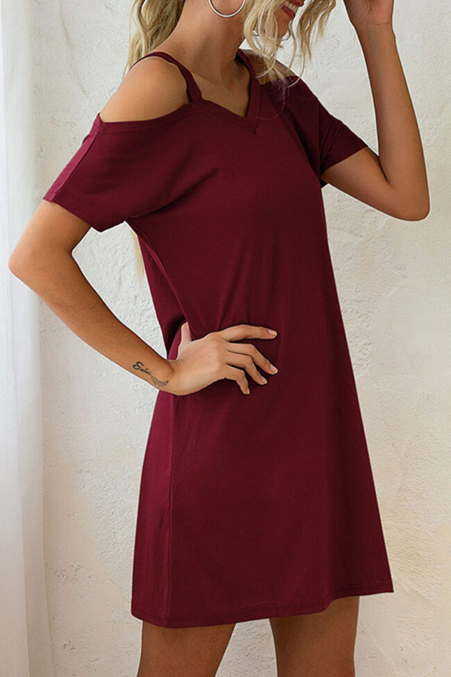 Fashion Casual Solid Split Joint V Neck A Line Dresses