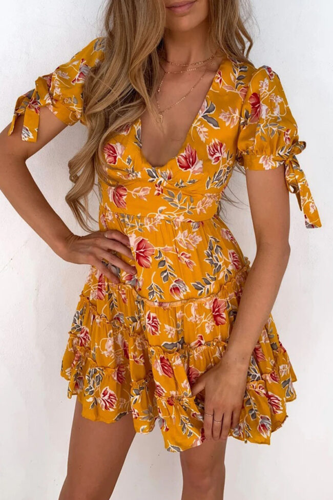 Fashion Casual Print Split Joint V Neck A Line Dresses