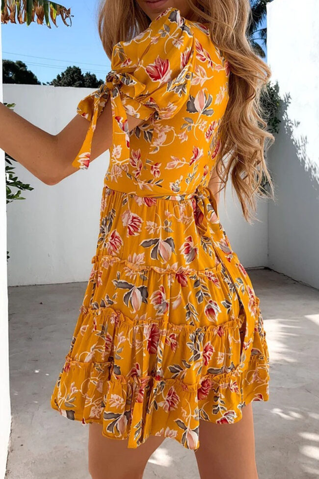 Fashion Casual Print Split Joint V Neck A Line Dresses