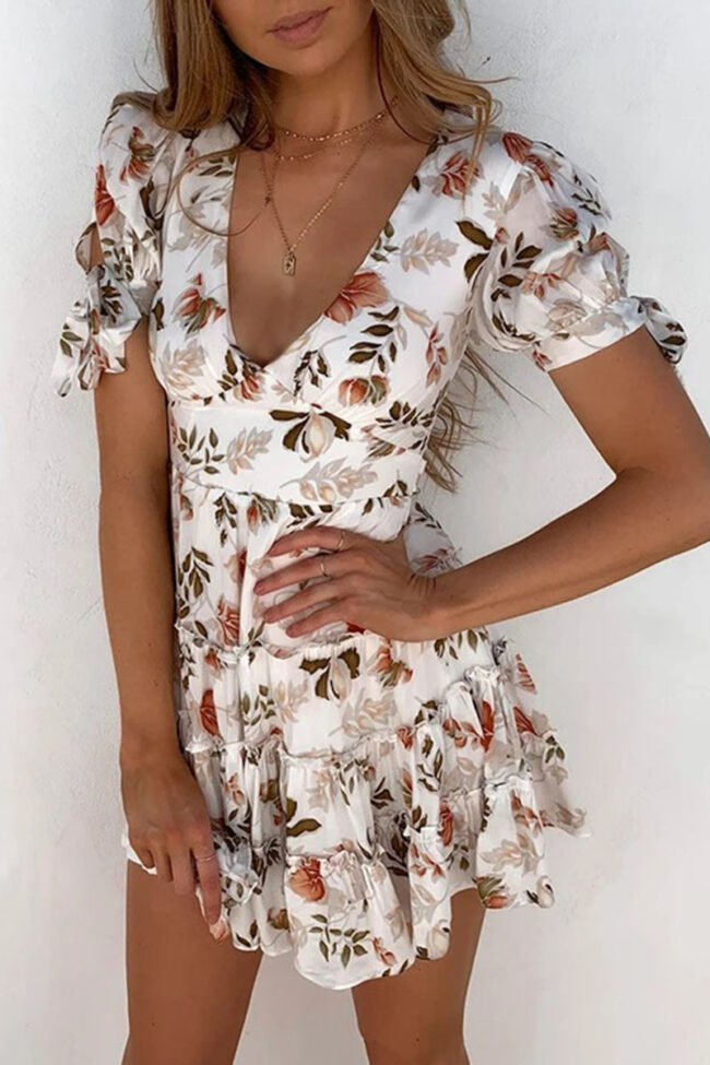 Fashion Casual Print Split Joint V Neck A Line Dresses