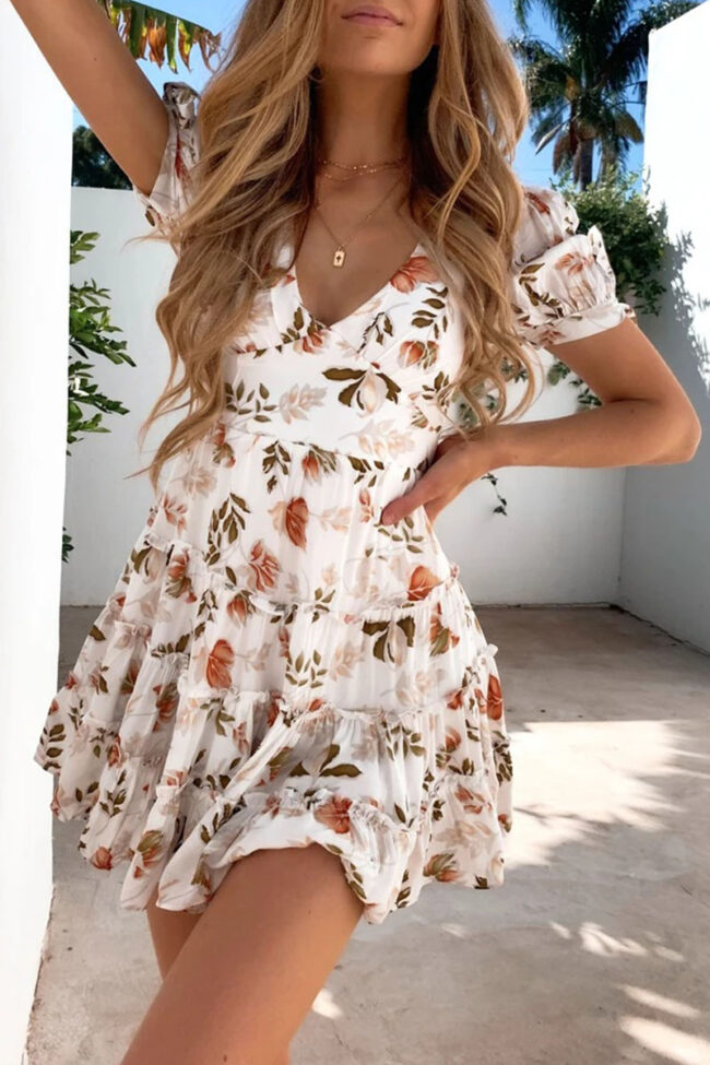 Fashion Casual Print Split Joint V Neck A Line Dresses