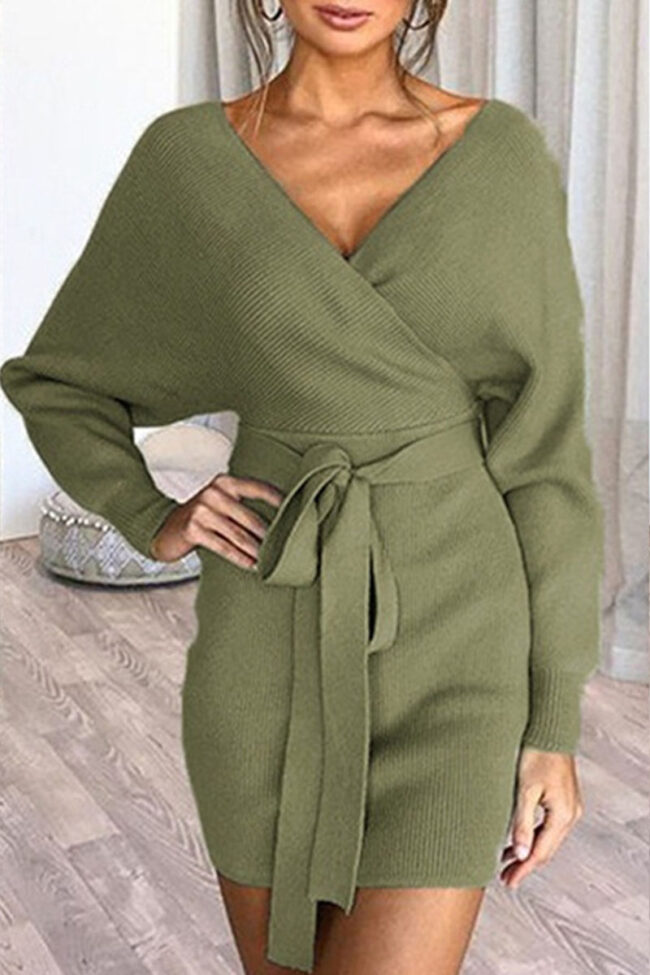 Fashion Casual Solid Split Joint V Neck A Line Dresses