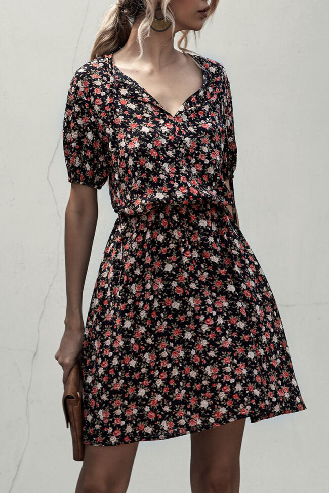 Fashion Casual Print Split Joint V Neck A Line Dresses