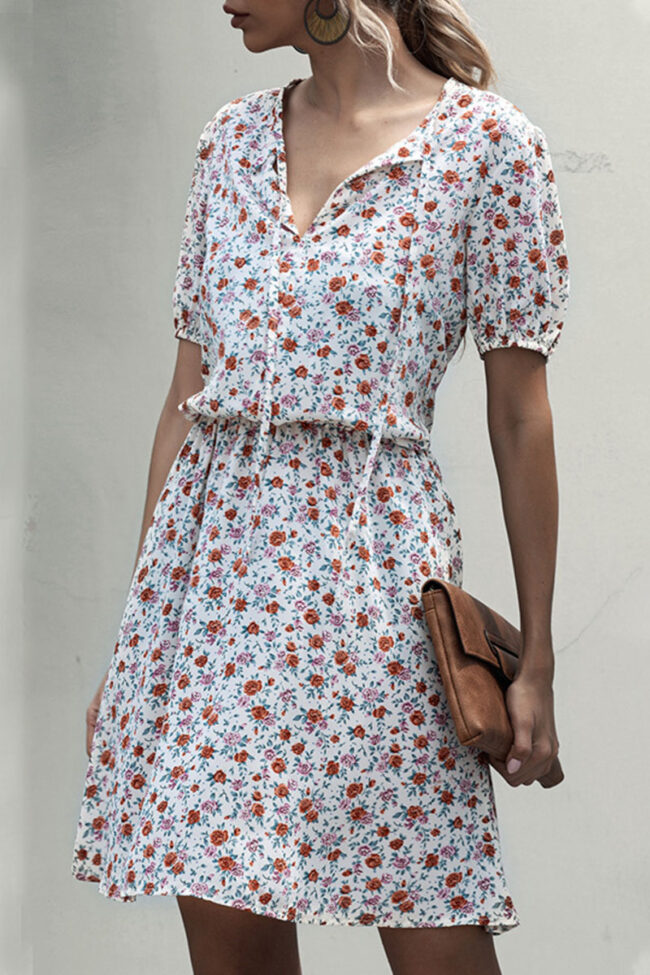 Fashion Casual Print Split Joint V Neck A Line Dresses