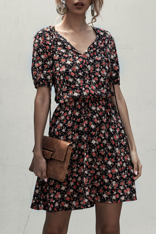 Fashion Casual Print Split Joint V Neck A Line Dresses