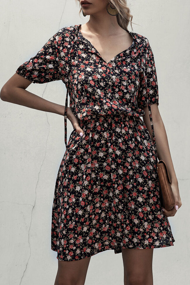 Fashion Casual Print Split Joint V Neck A Line Dresses