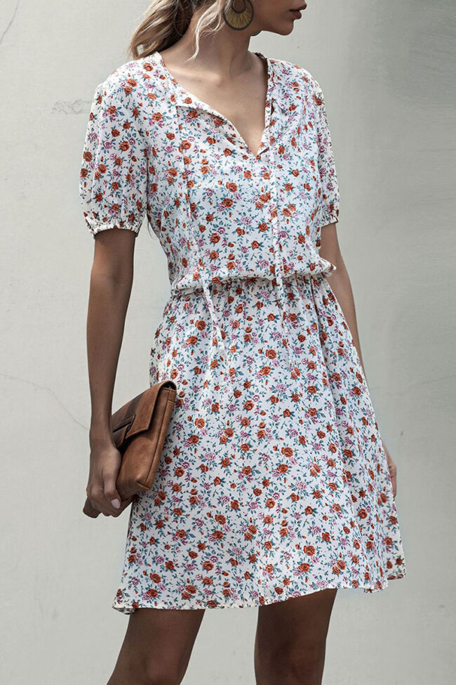 Fashion Casual Print Split Joint V Neck A Line Dresses