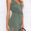 Fashion Casual Solid Split Joint V Neck A Line Dresses