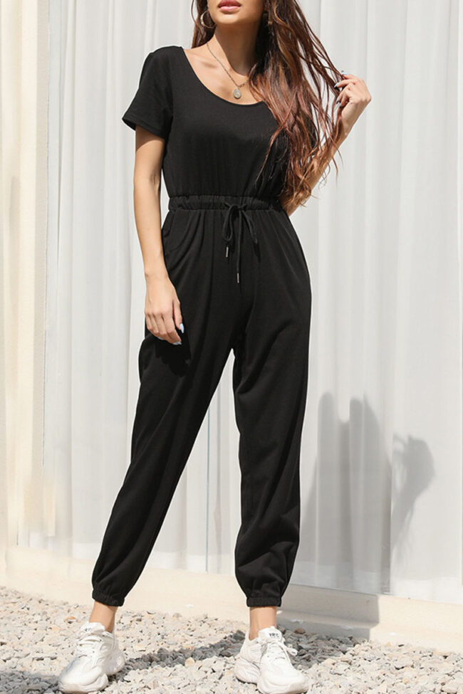 Fashion Casual Solid Split Joint O Neck Straight Jumpsuits