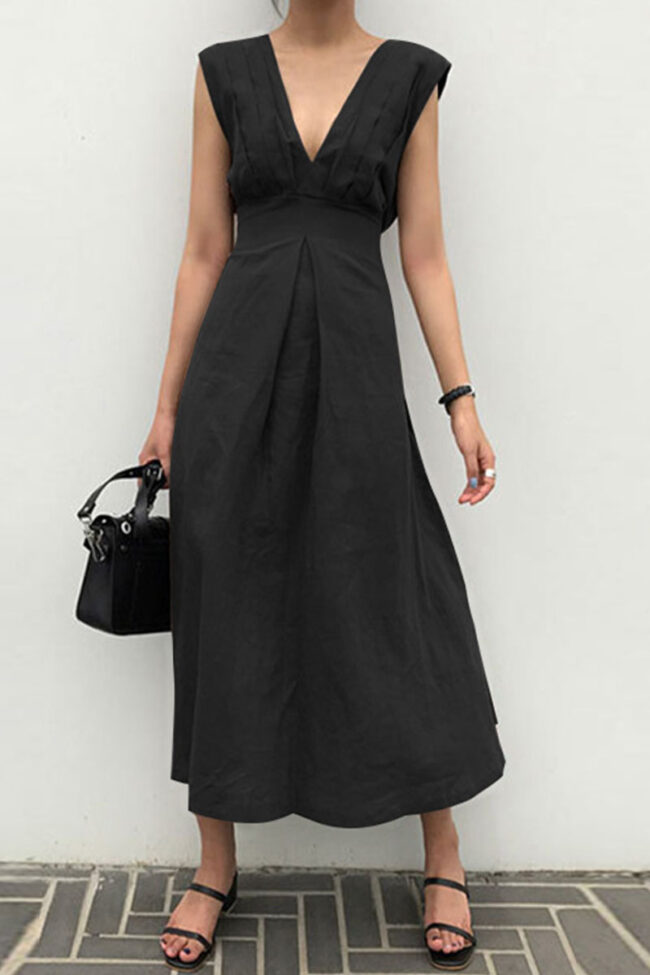 Fashion Casual Solid Split Joint V Neck A Line Dresses