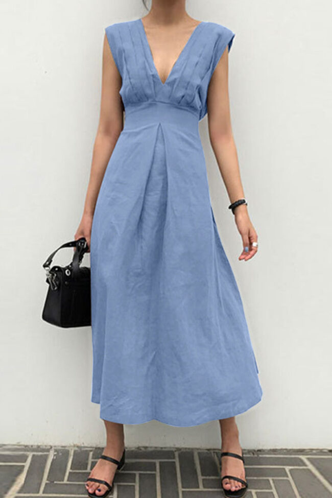 Fashion Casual Solid Split Joint V Neck A Line Dresses