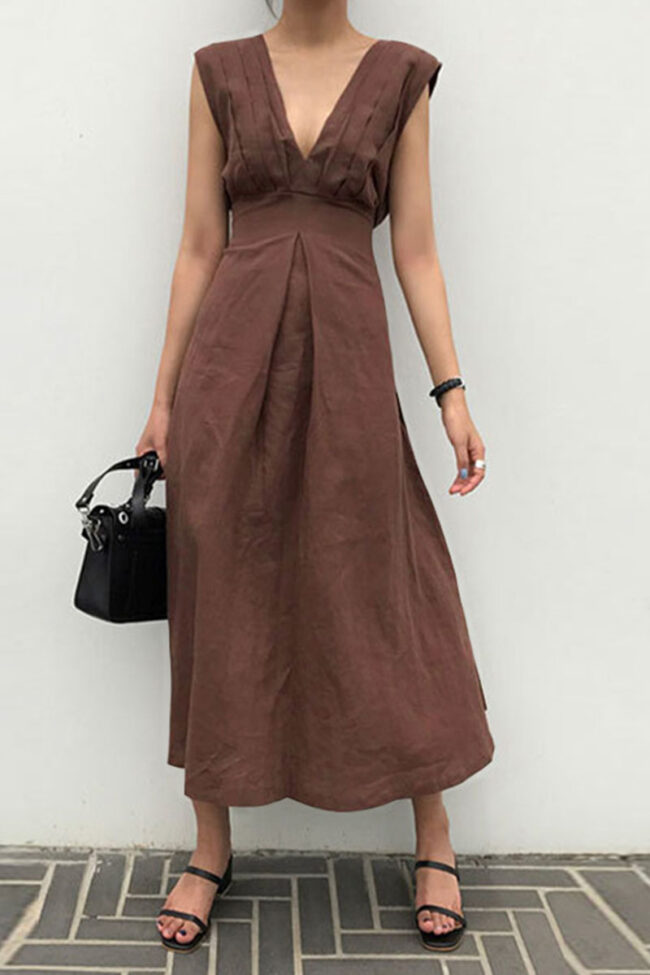 Fashion Casual Solid Split Joint V Neck A Line Dresses