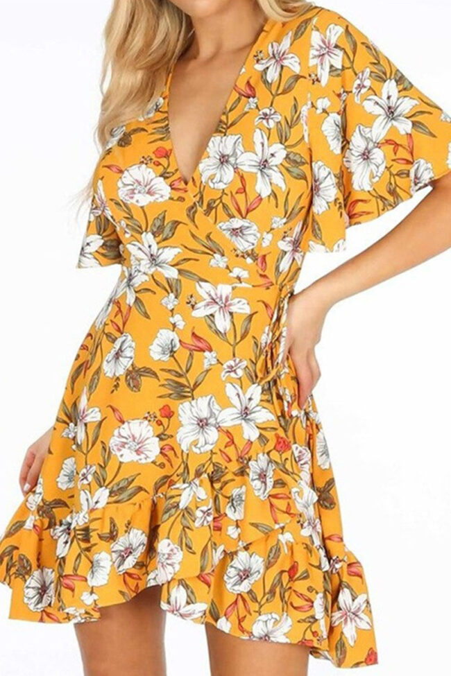 Fashion Casual Print Split Joint V Neck A Line Dresses